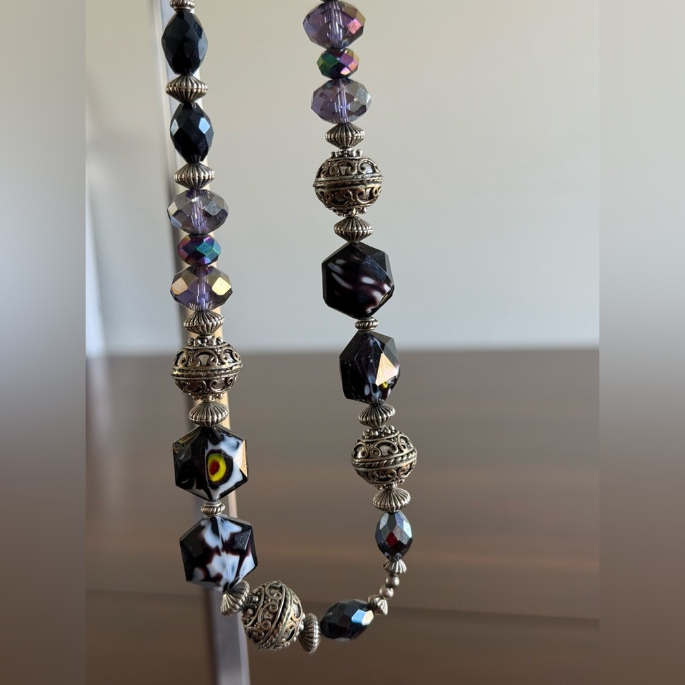 Dark Jewel Tone Faceted Bead Necklace | Statement Glam Jewelry